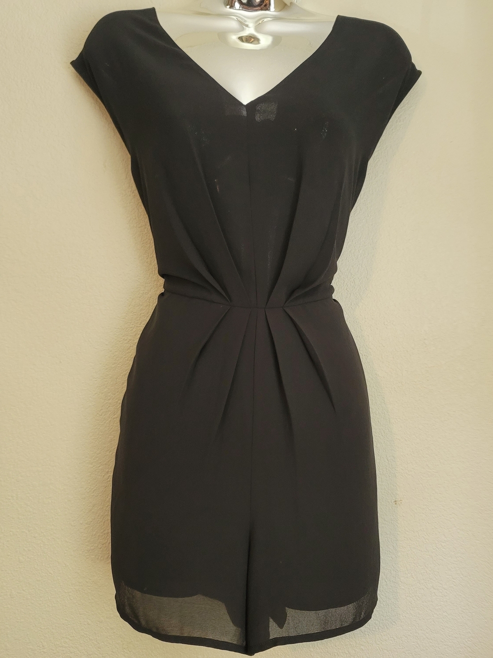 Naked Zebra Black V-Neck Pleated Waist Romper